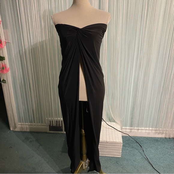 Pretty Little Thing Black Slinky Front Slit Maxi Skirt NWT Size 6 - Picture 13 of 17